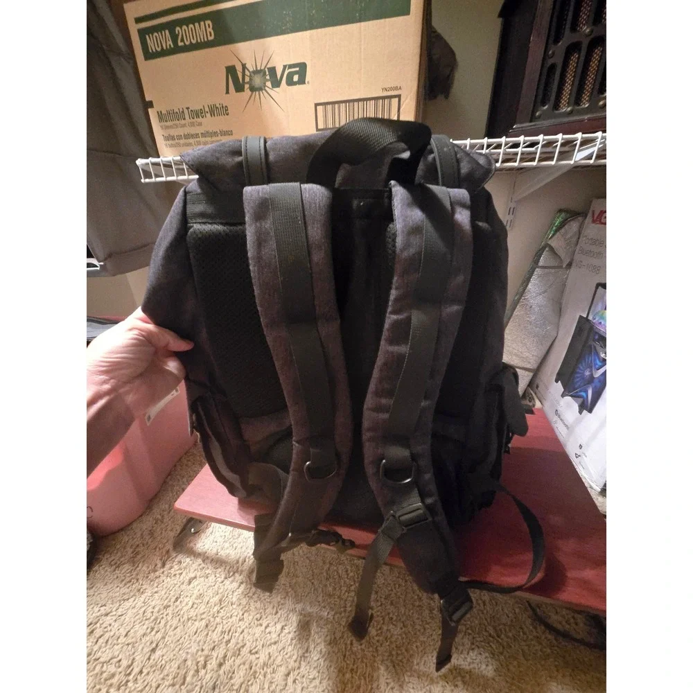 Charcoal Grey Canvas Rucksack Backpack with Teal Lining‎ and Laptop Sleeve.